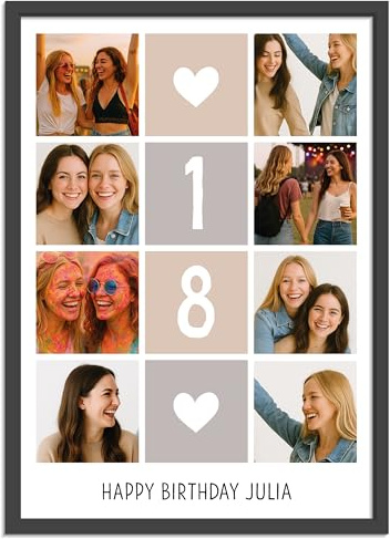 OWLBOOK® Fotocollage mit 8 Fotos & Text als Geburtstagsgeschenk selbst gestalten | Personalisierte Foto Geschenke zum Geburtstag | Fotogeschenke | 18. Geburtstag | Papier