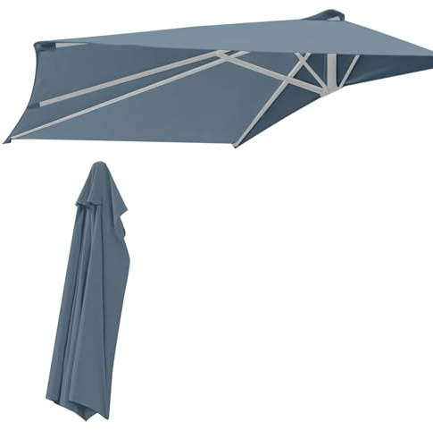 WingFly 9Ft Half Umbrella Replacement Parasol Canopy, 5 Ribs Semi-Circular Garden Parasol, Half Round Replacement Top Cloth Sunshade Cover for Garden Patio Wall Fence (Grey)