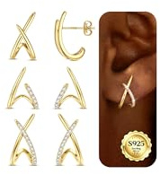 LOLIAS 3 Paar X Form Ohrringe Set 925 Silber Ohrstecker für Damen | Hypoallergen Zirkonia Ohrringe Set Gold Silber Rosegold Statement Ohrringe Stecker Schmuck für Frauen