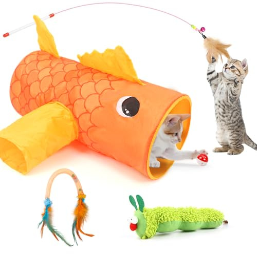 LZDMY Katzenspielzeug Set, Katzentunnel | Interaktives Katzen Spielzeug mit Rascheltunnel, Katzenminze Spielzeug, Federspielzeug Katzenbälle, Ideal für Kätzchen