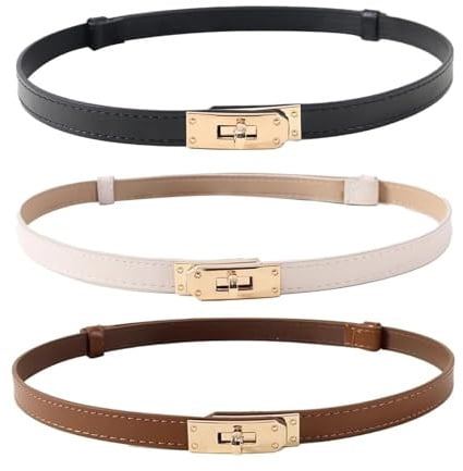 MmotZsb 3 Stück Gürtel Damen, Dünner Gürtel Braun Damen, Twist Lock Verstellbar 55-95cm, Leder Damen Gürtel, Elegant Für Kleider Jeans, Geschenke Für Frauen