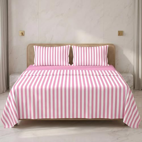 Ruggeri Set Lenzuola Completo Letto Matrimoniale, Microfibra, Righe Rosa