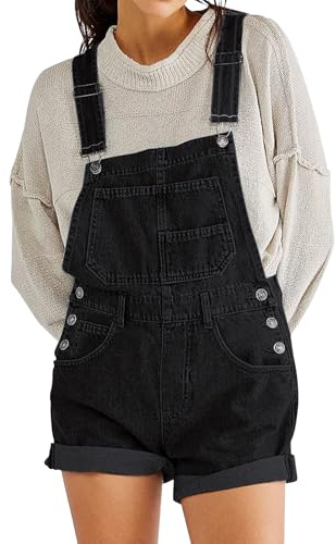 YOUNIFIZ Denim Dungarees for Women Casual Short Jean Jumpsuits Adjustable Rompers Wide Leg Jean Playsuit Summer Vintage Short Overalls with Pockets