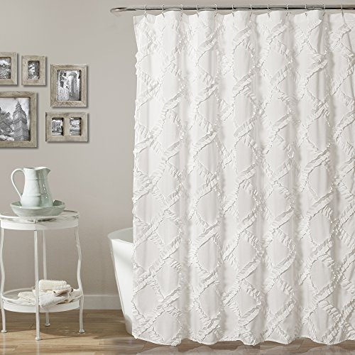 Lush Decor Bianco Tenda da Doccia con Volant, Motivo Rustico Shabby Chic, 182,9 x 182,9 cm, Colore, Poliestere, 72 Inches x 72 Inches