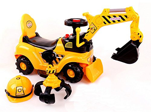 Ricco® Spielzeug-Bagger, 2 in 1, zum Selberfahren, Bulldozer mit Helm