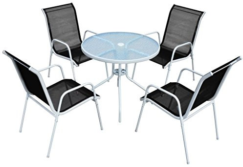 Festnight Juego de Sillas Apilable de Jardín para Exterior con 5 Piezas, Agujero para Sombrilla,80x71 cm,Gris y Negro