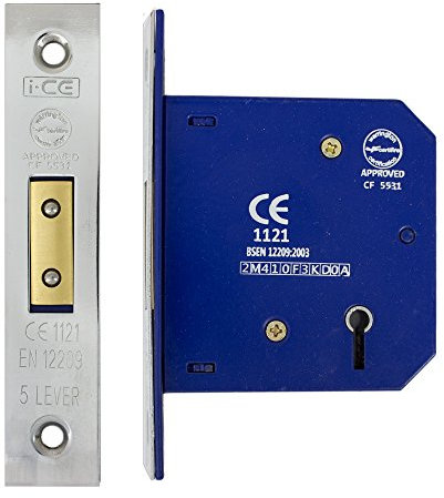 5 Lever Dead Lock Fire Rated BS Standard CE Fire Rated 75 mm Nickel Plated