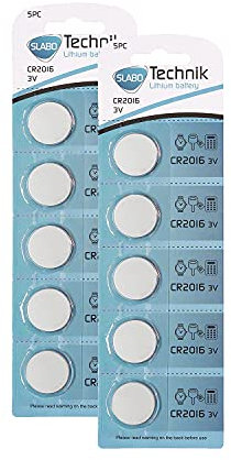 Slabo CR2016 Pilas Boton Litio Lithium 3.0V – Pilas para mandos a Reloj de Pulsera | Linterna | calculadora, etc. - Pack de 10 Pilas