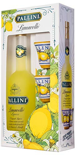 Pallini Limoncello 50 cl - Confezione Regalo con 2 tazzine in ceramica Deruta dipinte a mano