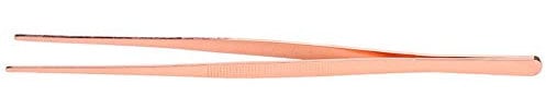 Pinzas de cocina de acero inoxidable Pinzas de comida larga Pinzas de cocina rectas con punta dentada para uso doméstico(Oro rosa)