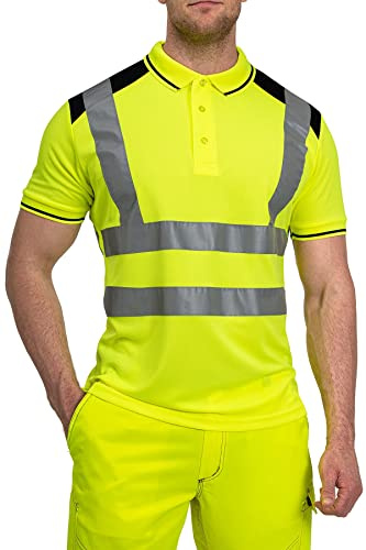 Mivaro Herren Warnschutz Poloshirt, Hohe Sichtbarkeit durch Reflexstreifen EN ISO 20471 Klasse 2