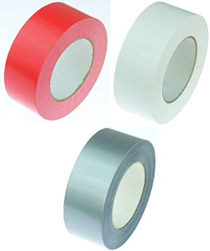 iapyx 3 Rollen Klebeband Gewebeband 50 m x 48 mm je 1x Weiss + Silber + Rot - Panzerband Steinband Gaffa Tape Reparaturband (3 Rollen)