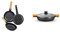 BRA Efficient Orange - Set de 3 sartenes, aluminio fundido con antiadherente tricapa libre de PFOA + Efficient - Cacerola baja con tapa de cristal y asas de silicona extraíbles, 30 cm