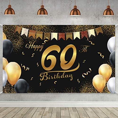 60 Jahre Geburtstag Deko,Hintergrund Banner Geburtstag,Schwarz Gold Deko Geburtstag,Stoff Zeichen,Jahrestag Foto,60. Geburtstag Party Dekoration