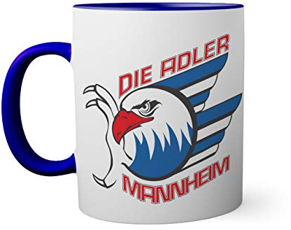 Ice Hockey Team Adler Manheim Eishockey Tasse innen und am Henkel dunkelblau außen weiß 330ml