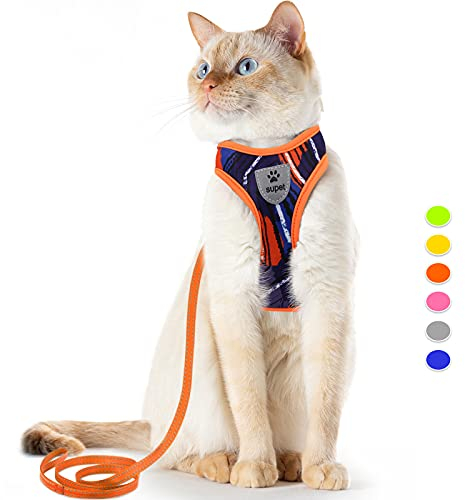 Supet Katzengeschirr und Leine, ausbruchsicher, verstellbares Katzengeschirr und Leine, Set zum Spazierengehen, Haustiergeschirr mit reflektierendem Rand, für Katzen, Kätzchen, Größe S (Brustumfang: