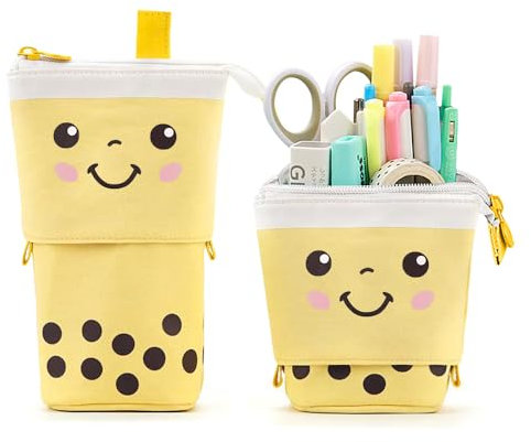 Stand Up Bubble Tea Stiftehalter, Organizer, Kosmetiktasche, Kawaii Schreibwaren (gelb)