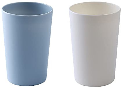 RabyLeo Badezimmer 2-teiliger Zahnputzbecher für Zuhause, tragbar, klein, stapelbar, einfacher Zahnputzbecher, 300 ml, großes Fassungsvermögen (Blau & Weiß)