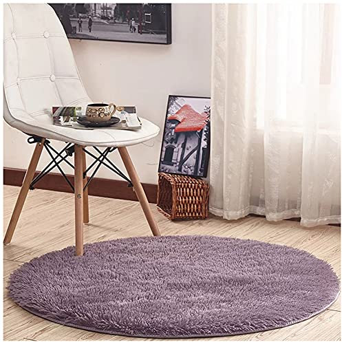 Teppich Wölkchen Hochflor-Plüsch-Teppich I Bettvorleger Sofa Matte I Wohnzimmer Kinderzimmer Schlafzimmer Flur Läufer I rutschfeste Unterseite I Rund,Grau Lila,120CM
