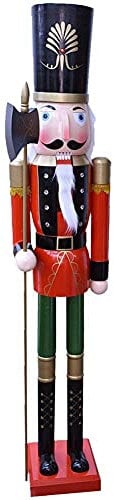 BAKAJI Riesiger hölzerner Nussknacker Soldat Weihnachten Höhe 106 cm Gemalte Kleider Bart und Haar Plüsch mit Arbeitsmechanismus Weihnachtsdekorationen (Design 14)