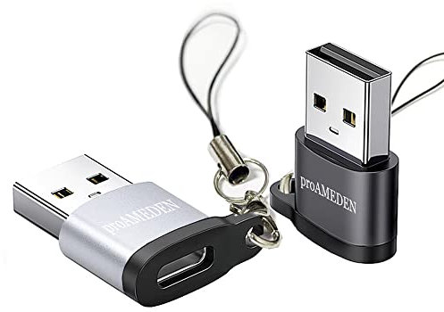 Adaptador USB a USB C [2pc],USB C Hembra a USB Macho Convertidor Cable Cargador Tipo A para iPhone 16 15 14 13 12 11,Apple Watch 8 9 10,AirPods,iPad Mini 7,Samsung Galaxy S24 S25 Ultra, Black-Silver.