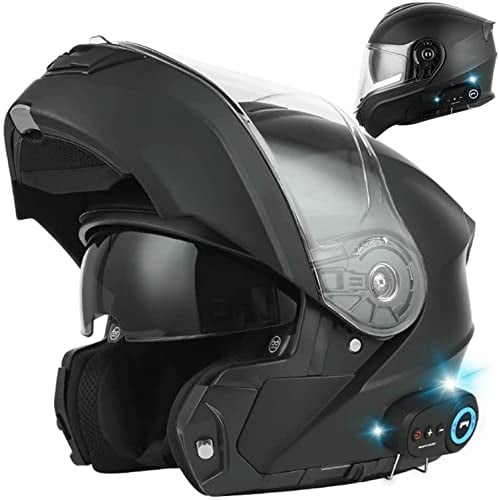 STRTG Motorrad Integrierter Bluetooth-Helm Mit Anti-Fog-Doppelscheib ECE/DOT Genehmigt Motorrad Full Face Klapphelm Motorradhelm Mit Eingebautem Mikrofon Für Automatische Reaktion B,XXXXL