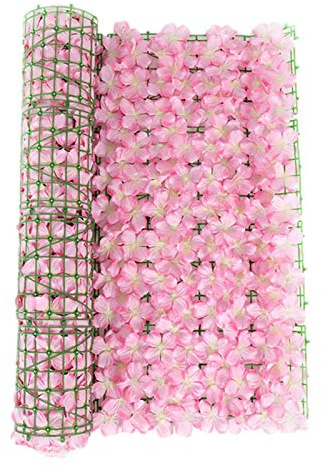 QYEW Siepe artificiale con fiori di siepe, siepe artificiale di edera, riduzione del rumore, rotoli di schermo per giardino, decorazione per la casa, cortile, rosa, 1 x 3