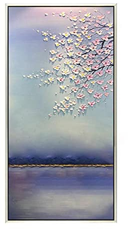 Ölbilder Auf Leinwand Handgemalt, Bunter Himmel See Pflaumenblüte Blume Zweig Landschaft Abstrakt Modern Rahmenlos Großes Handgemaltes Messer Kunstwerk Gemälde Auf Leinwand Wandkunst Für Heimb