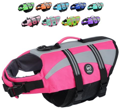 EMUST Dog Life Vests, Adjustable Dog Life Jackets for Small Dogs with Enhanced Buoyancy, Small Pet Flotation Vest with Durable Rescue Handle, Pink,XS