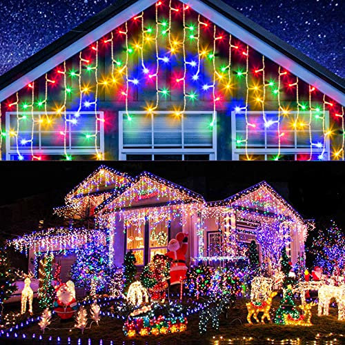 Elegear Luci Tenda Esterno 20M 800 LEDs, Luminosa Cascata per Natale, Festa, Nozze e Giardino, Catena di luminose Impermeabile con 8 Modalità, Luminarie Decorazione Multicolore per Interni, 4 Colori