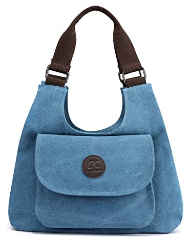 CORIOS Retro Damen Achseltasche Canvas Henkeltaschen Schultertasche Casual Handtasche Tragetasche Multifunktionale Henkeltasche Unterarmtasche für Arbeit Schule Shopper Reise Alltag Blau