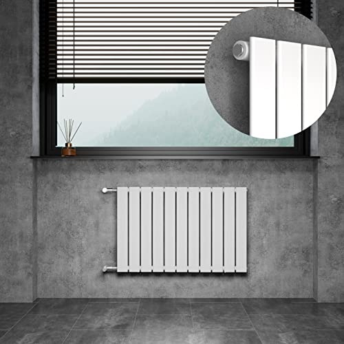 WITEN&NOCK Badheizkörper 55x85cm mit Seitenanschluss Weiß Einlagig | Design Heizkörper Nabenabstand 500 mm, 195Watt Horizontal, Wandheizkörper für Badezimmer und Wohnzimmer,einfacher Austausch