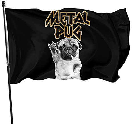 Gartenfahne Heavy Metal Musik Pug Flag Polyester mit 2 Messingösen Banner Lebendige Farbe und lichtbeständig Yard Flag Outdoor Yard Decor Flags 3x5 Ft