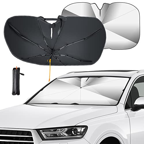 GOHHME Auto Sonnenschutz Frontscheibe 57 x 31 Zoll Verbesserter 360° Rotations Faltbarer Auto Windschutzscheibe Sonnenschirm Regenschirm Einfache Lagerung für die meisten Autos und SUV L