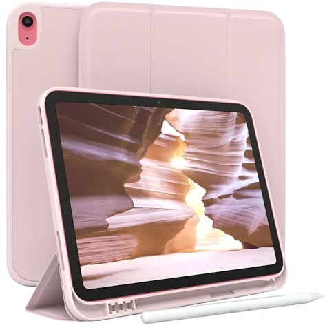 EAZY CASE - Schutzhülle mit Stifthalter für iPad 10,9 2022 (10. Gen.) Case 10.9 Zoll Hülle mit Stifthalterung Tablet Cover Touchpen Smartcase aufstellbar Klappcase Auto Sleep Wake Up Etui Rosa