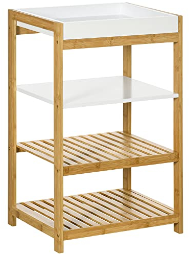 HOMCOM Desserte de Cuisine Meuble de Rangement avec 3 étagères pour Salle de Bain Cuisine Bureau 1 Plateau supérieur Amovible - Bambou 42,8 x 33 x 70 cm Naturel