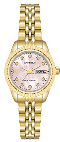 Armitron Women's Genuine Crystal Accented Day/Date Function Bracelet Watch, 75/2475 Gold