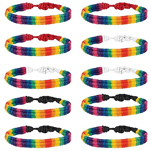 10 Stück Freundschaft Armband, Regenbogen Armband, Rainbow Wristbands, Freundschaftsarmbänder, Gewebte Armbänder Regenbogen, Freundschaftsbänder, für Frauen, Männer Handgelenk Fußkettchen (A)