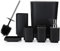 JOTOM Lot de 6 accessoires de salle de bain en plastique de luxe avec poubelle, brosse de toilette, porte-brosse à dents, gobelet, porte-savon, distributeur de savon, cadeau (noir)