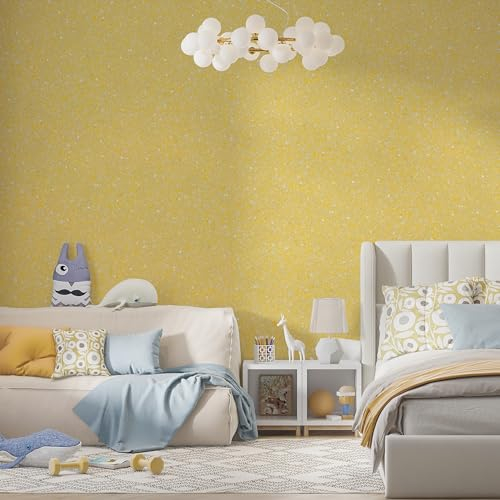 Belka B6 Glänzende Gelbe Tapete - Reine Baumwolle & mineralischer Glimmerstein - selbstklebend - Wärme- & schalldämmend - Modern & stilvoll, DIY Öko & Natürlich | ca 3 qm (m²)