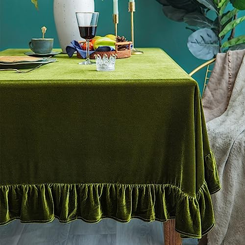 GLORY SEASON Velvet Tablecloth Luxurious Solid Rectangle/Oblong Retro Farmhouse Ruffle Tablecloths Washable Table Cover for Party Wedding Baby Shower Kitchen Dinning Tabletop Decoration 60x102 Inch