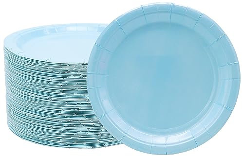 50Pcs Blue Party Supplies Blue Paper Plates,7Paper Dessert Plates Blue Disposable Light Blue Paper Plates for Blue Party Theme Baby Shower Picnic Travel Gender Reveal Blue Party Decoration (Blue)