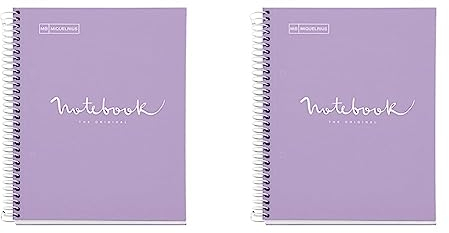 Miquelrius - Notizbuch A5 Punkte Notebook - 1 farbiger Streifen, 80 Blatt liniert mit Punkten Papier 90 g mikroperforiert mit 2 Bohrungen für 2 Ringe, Einband aus Karton, Farbe Lavendel, Packung mit 2