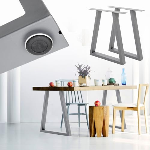 ECD Germany 2X Tischbeine Trapez Design, 60 x 72 cm, Grau, aus pulverbeschichtetem Stahl, Industriedesign, Metall Tischkufen Tischuntergestell Tischgestell Möbelfüße, für Esstisch Schreibtisch