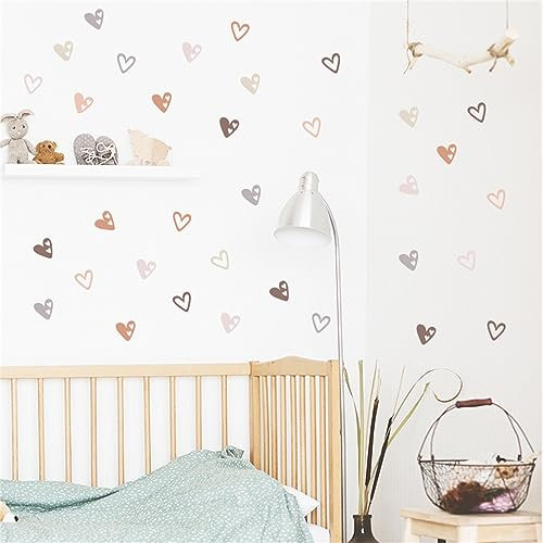 Herfair 48 PCS Kinderzimmer Wandaufkleber, Herz Boho Wandtattoo Babyzimmer Decor, Selbstklebende Wandsticker DIY Herz Aufkleber Mädchen Jungen Kinderzimmer