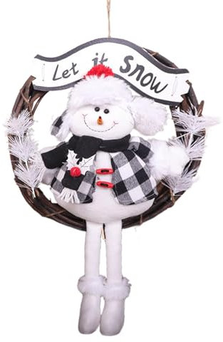 Weihnachtskranz Hängend, Weihnachten Deko Türkranz Holzkranz, Weihnachtsgirlande Adventskranz Weihnachtskranz Dekoration Mit Weihnachtsmann, Schneemann Und Elch Motiven Für Haustür, Fenster, Wand (B)