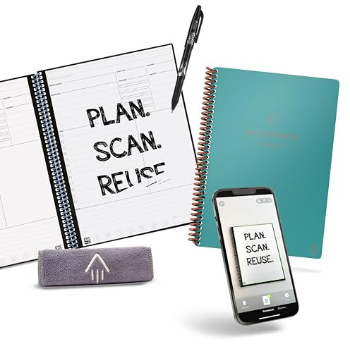 Rocketbook Smart Wiederverwendbares Notizbuch, Fusion Plus, Spiralnotizbuch und Planer, Neptune Teal, 21,6 x 27,9 cm