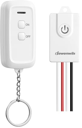DEWENWILS Interruptor inalámbrico con 1 receptor y 1 transmisor portátil, alcance de 30 m, no requiere cableado, kit interruptor RF para luces de hasta 3000 W, blanco