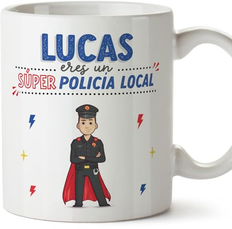 MUGFFINS Tazas Personalizadas para POLICÍA LOCAL hombre - En Español - ¡Eres Súper! - 11 oz / 330 ml - Regalo Personalizable original y divertido