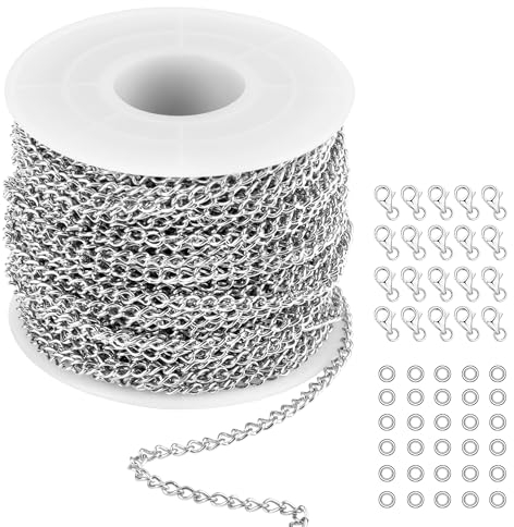 66 Füße Edelstahl DIY Link Kette Halsketten, Kabel Gliederkette mit Zufällige Menge Sprung Ringe und 20 Karabinerverschlüsse für DIY Schmuckherstellung, Silber
